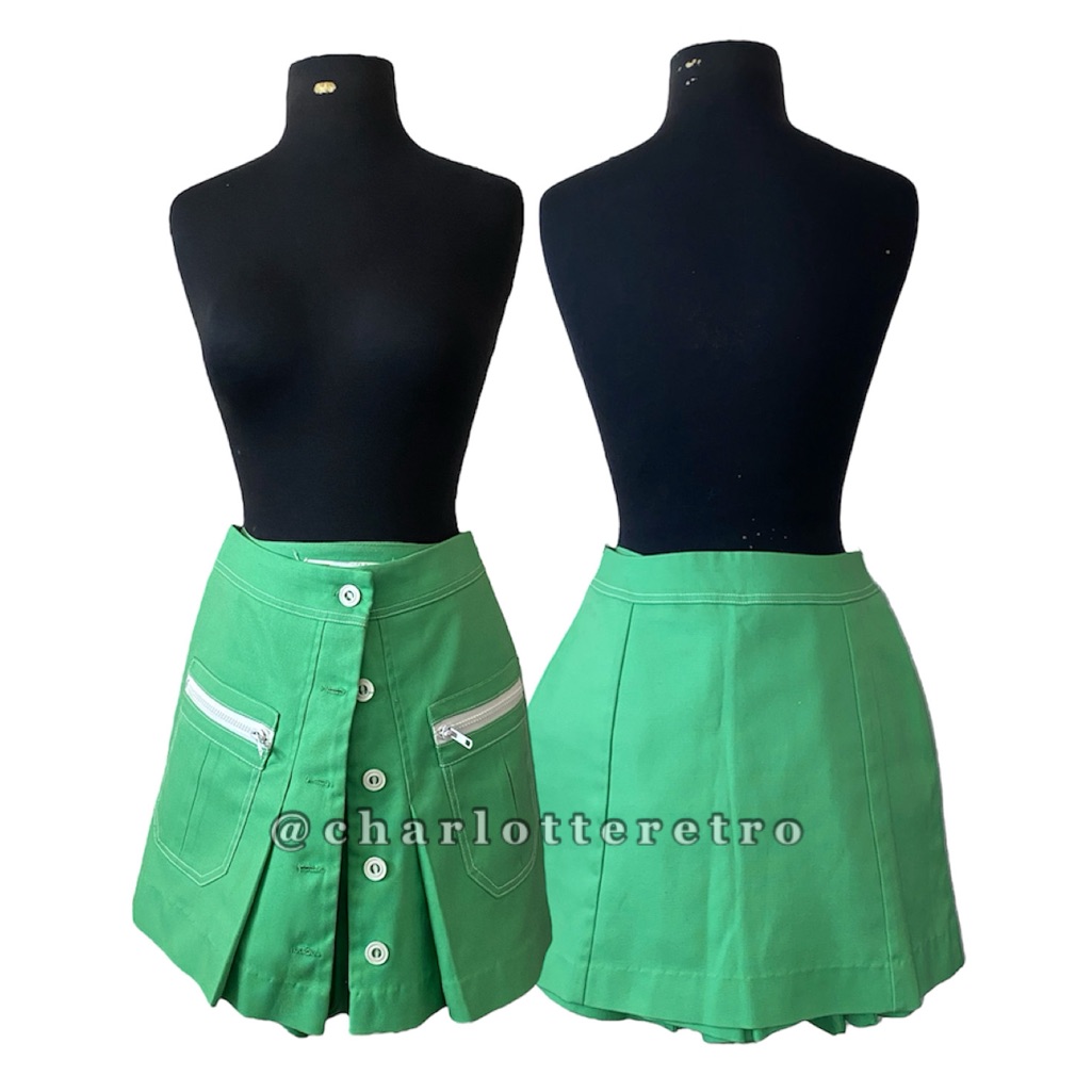 60s Vtg Green Skort W Pockets